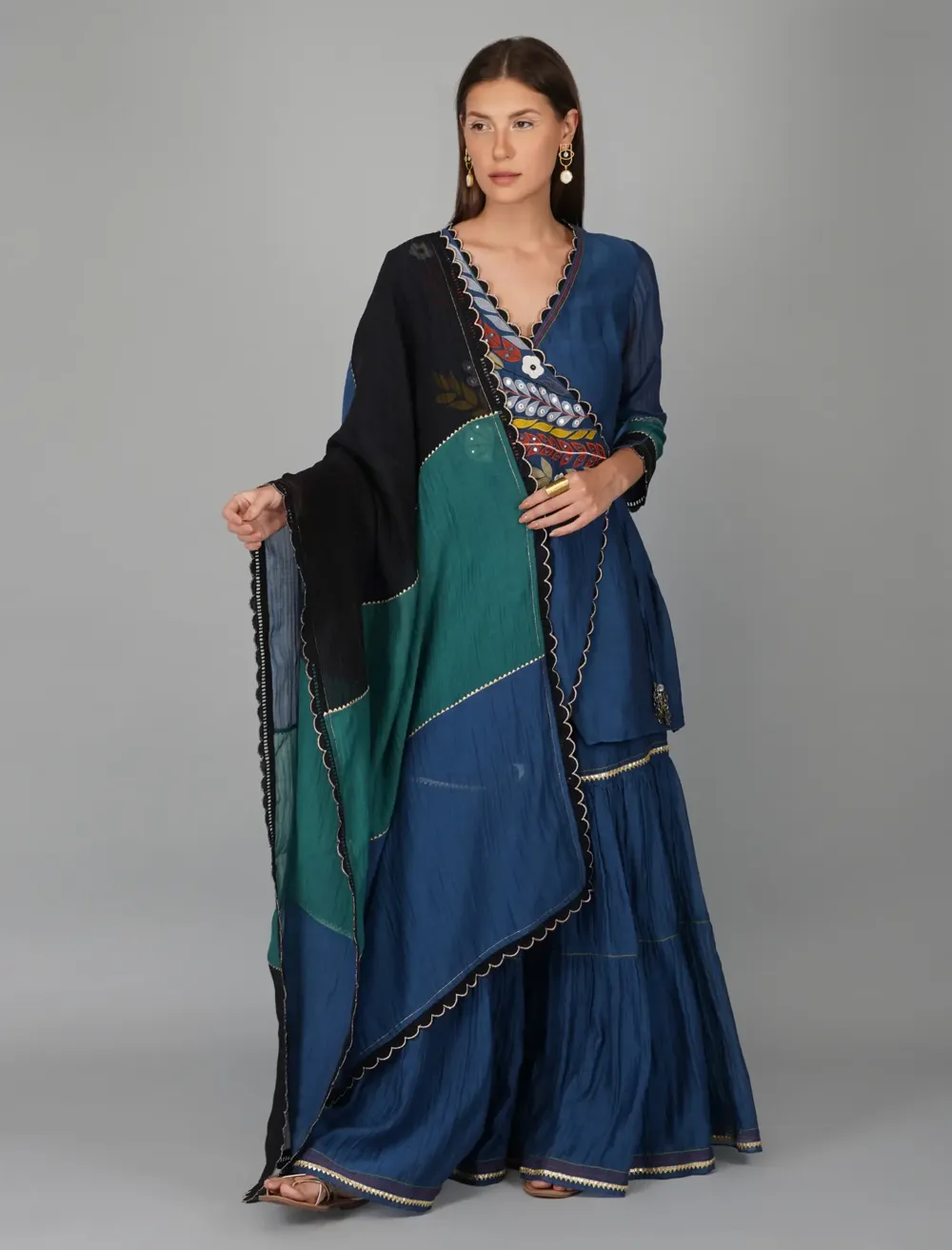 APPLIQUE SLEEVES EGYPTIAN BLUE CAPE SET