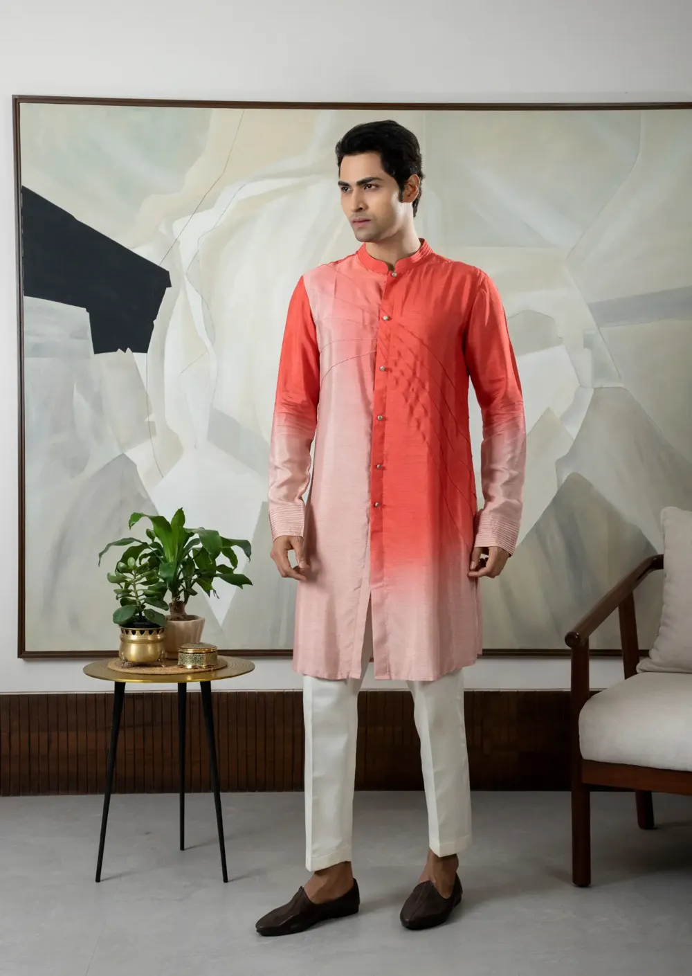 Coral ombre kurta set