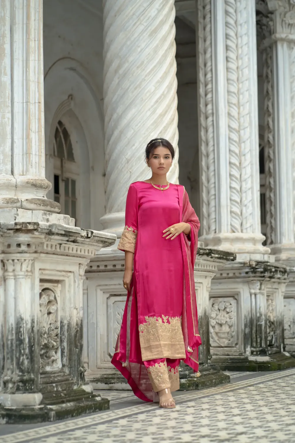 Pink and Gold cut work embriodered kurta set