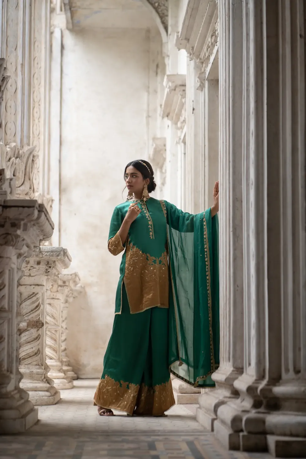 Jade green embroidered kurti sharara