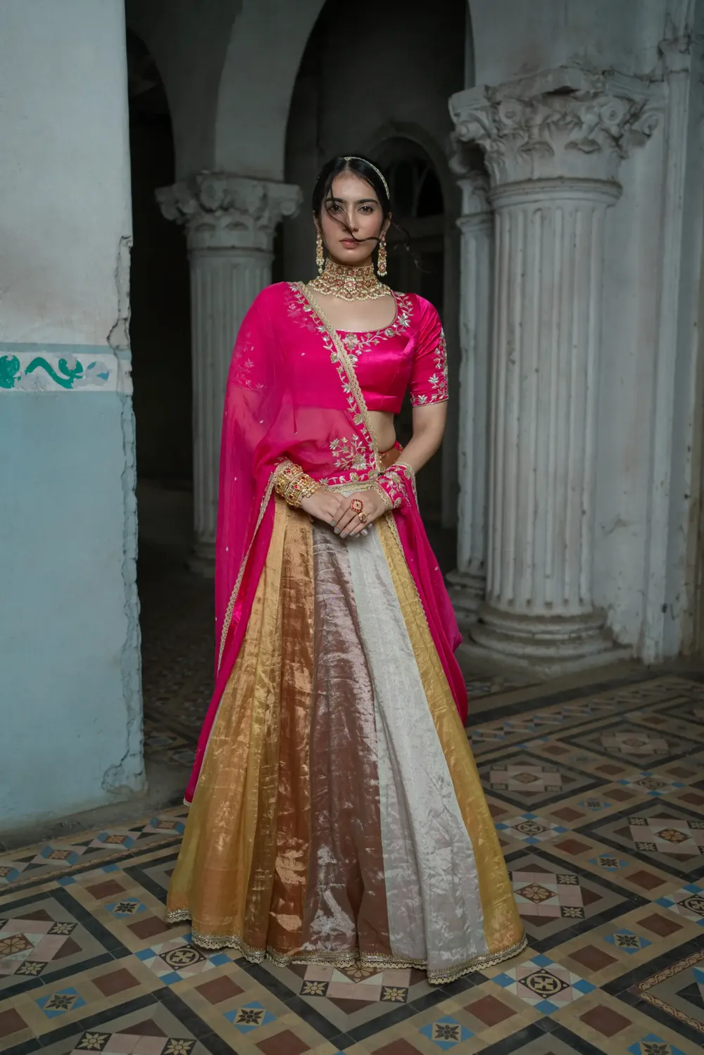 lehenga with pink embroidered