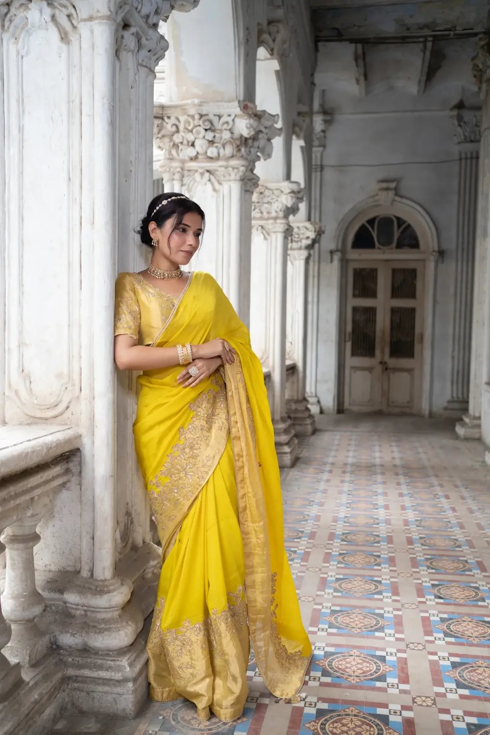 organza cut work embroidered saree