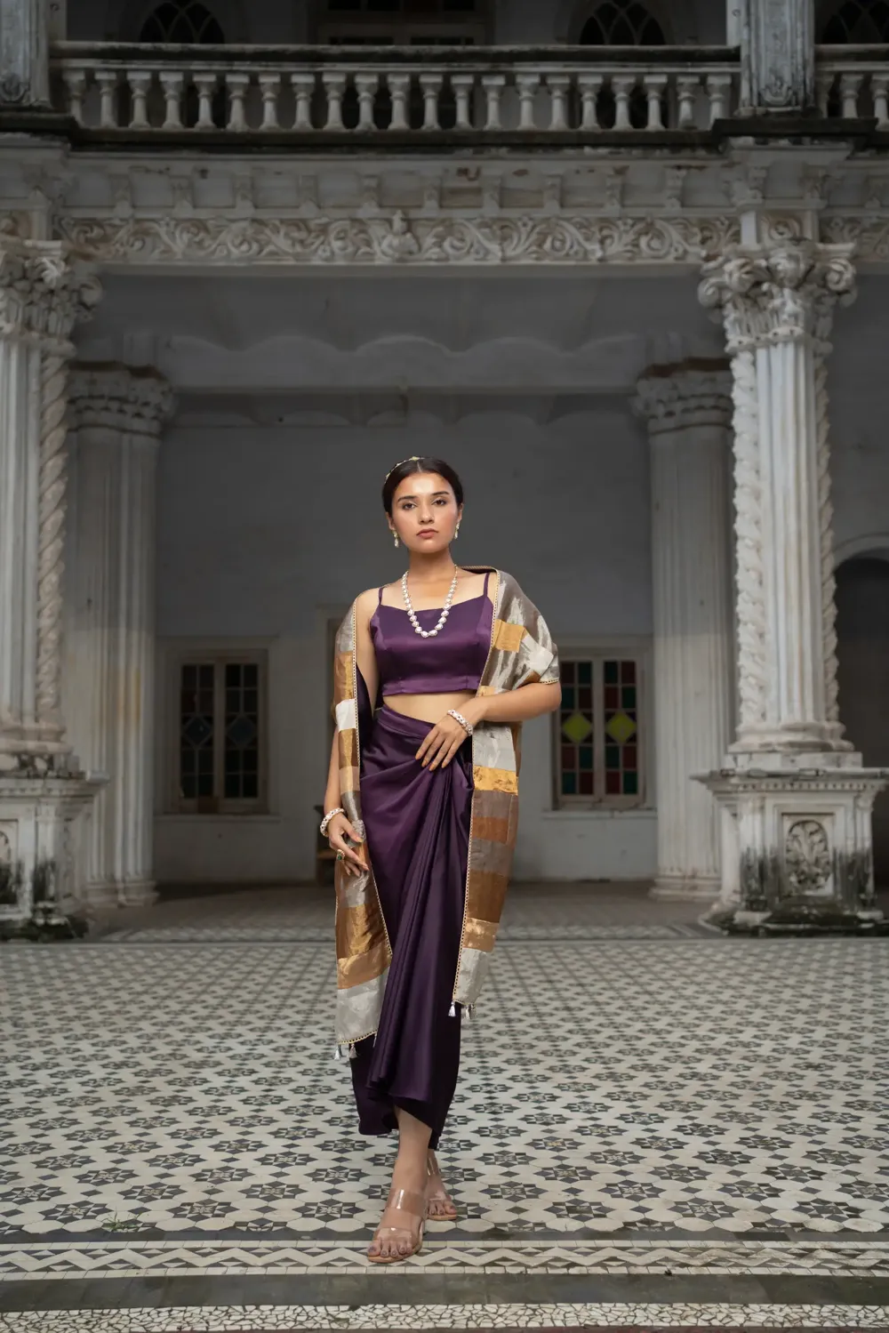 Silver and gold zari tissue sash