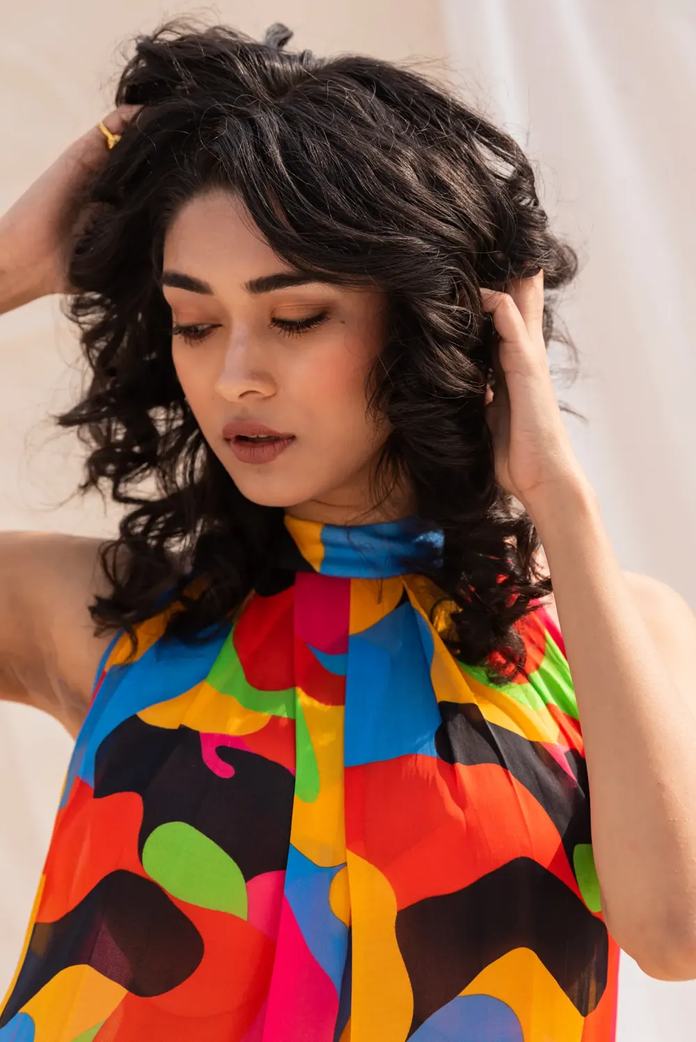 Multicolour high neck crop top