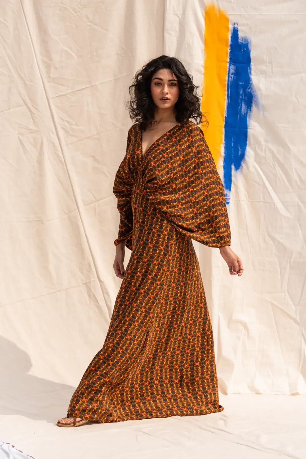 Multicolour Kaftan sleeve dress