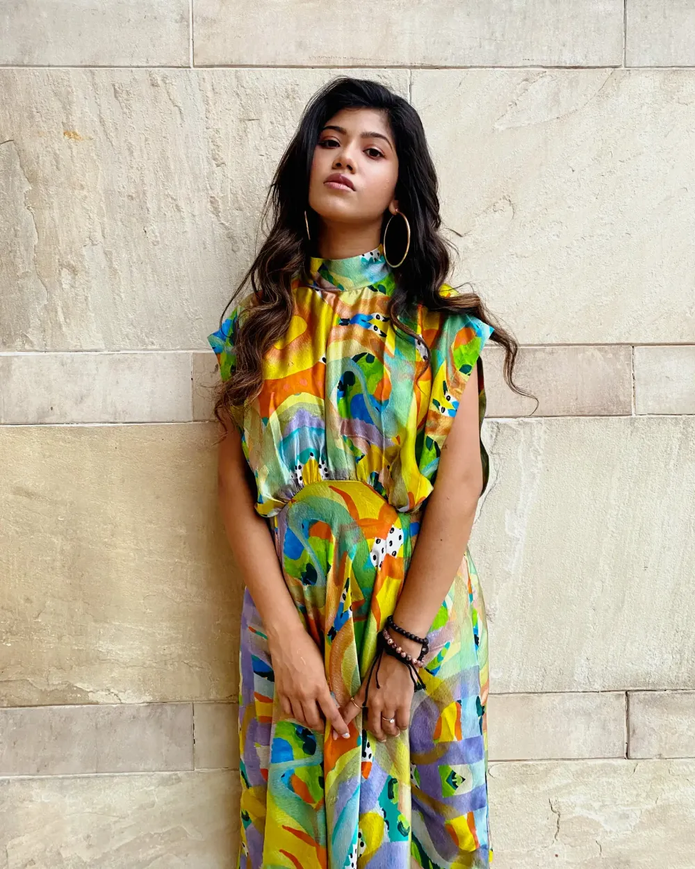Multicolour high neck boxy dress
