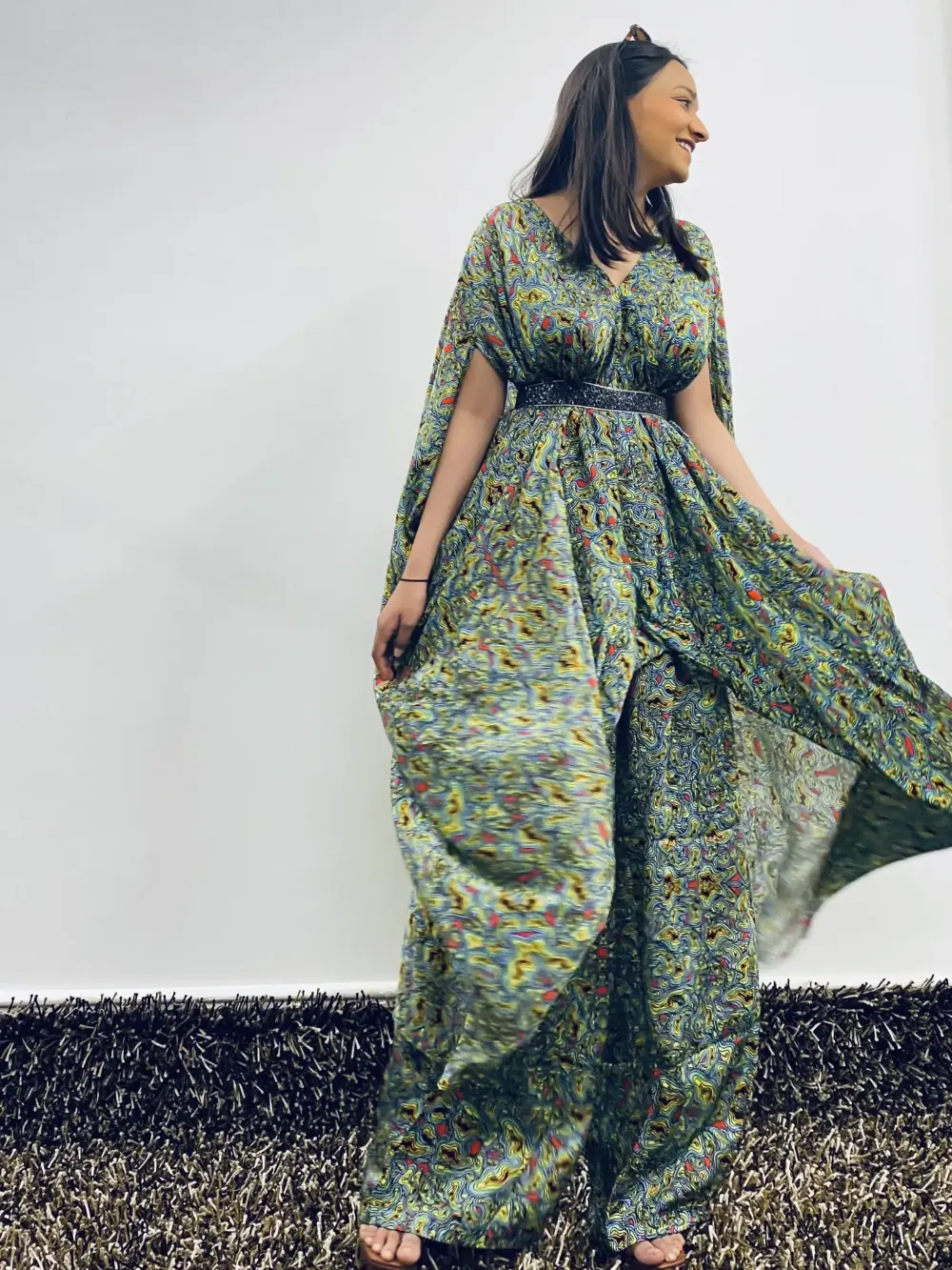 Multicolour Layered Kaftan top with straight pants