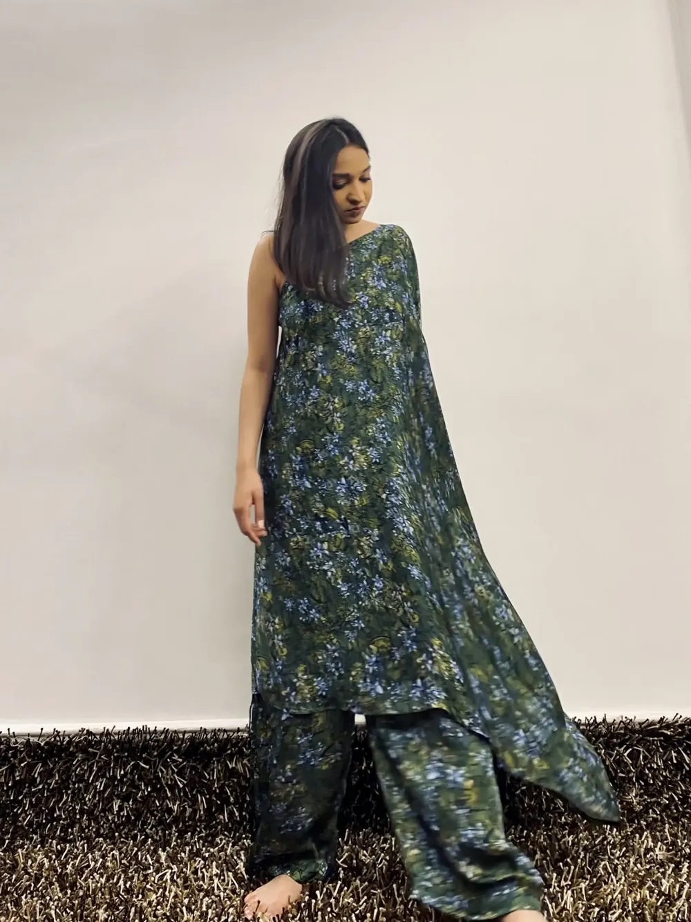 Multicolour One shoulder drawstring kaftan