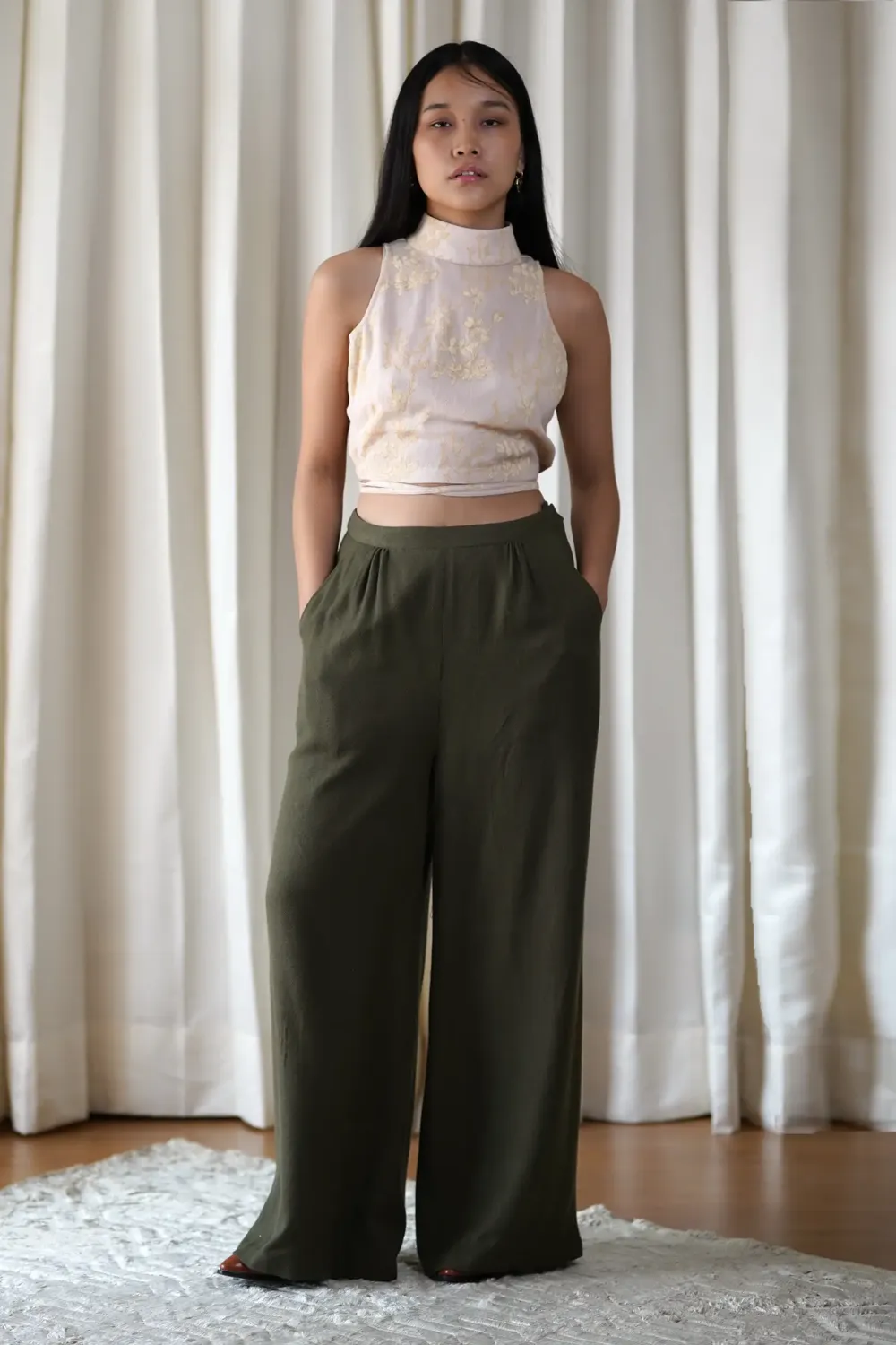 Flared maxi pants.