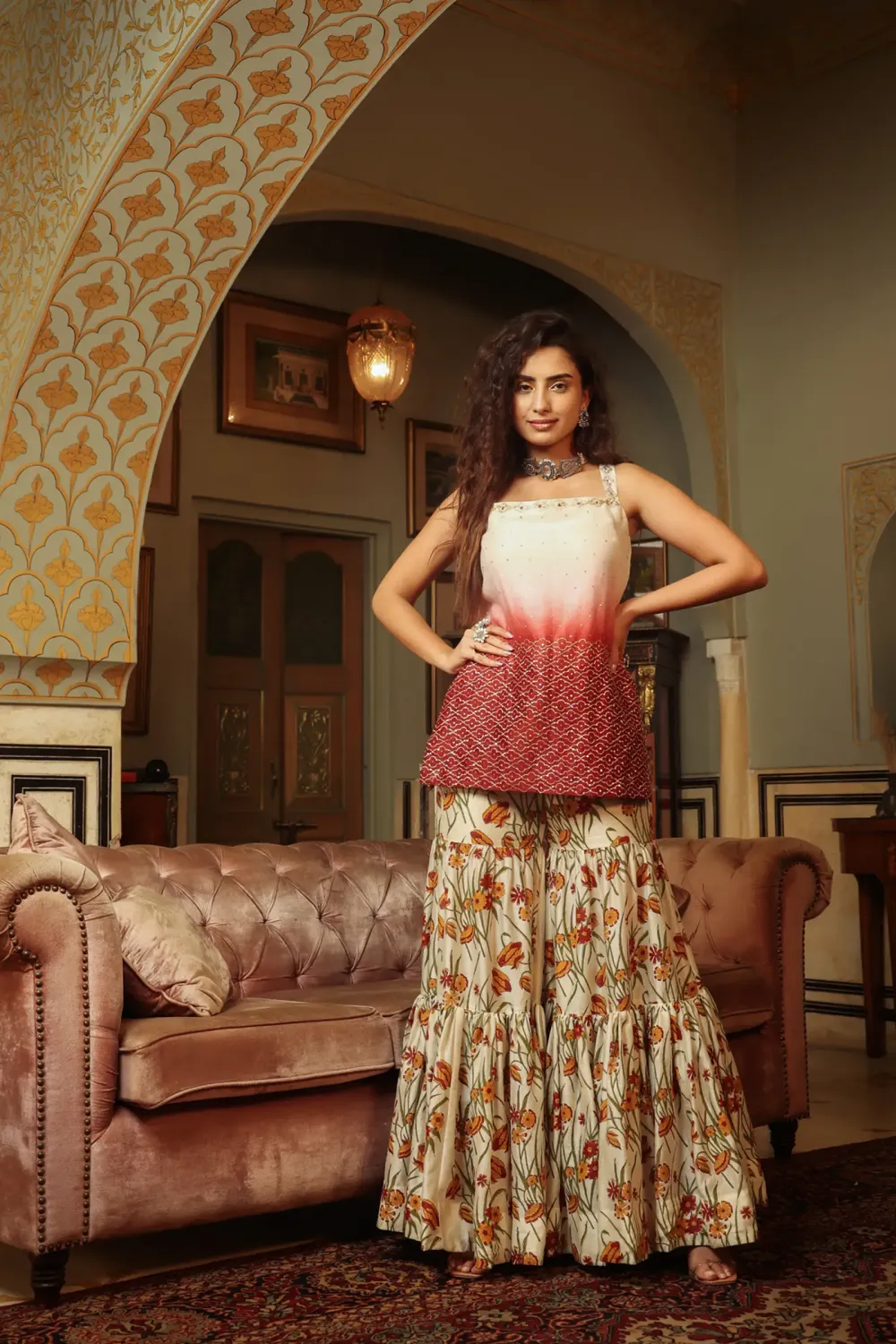 Dilruba ivored ombre kurta sharara set