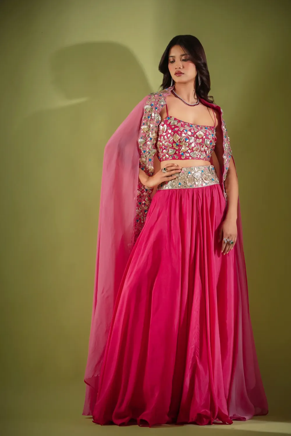 Haseena pankhi gota lehenga cape set in rouge pink
