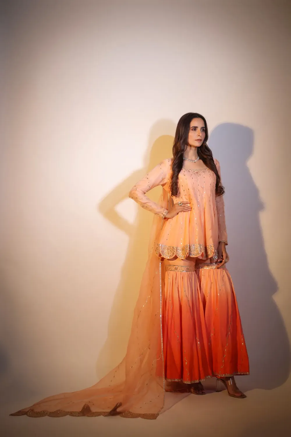 Haseena peach rang sharara set