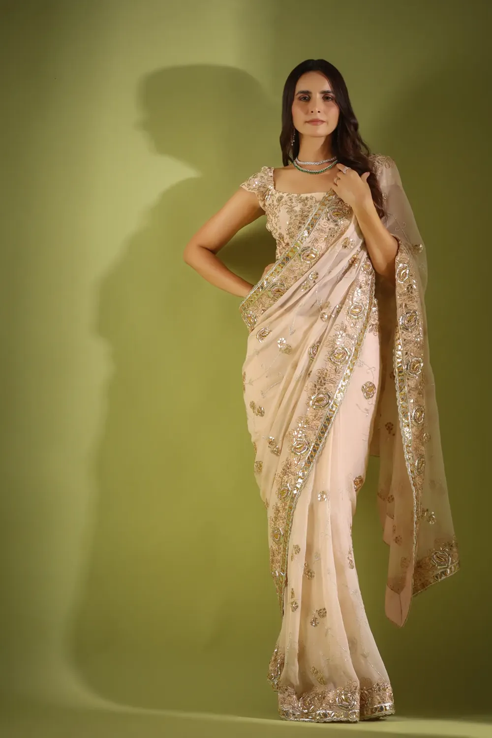 Haseena gulab gota saree set