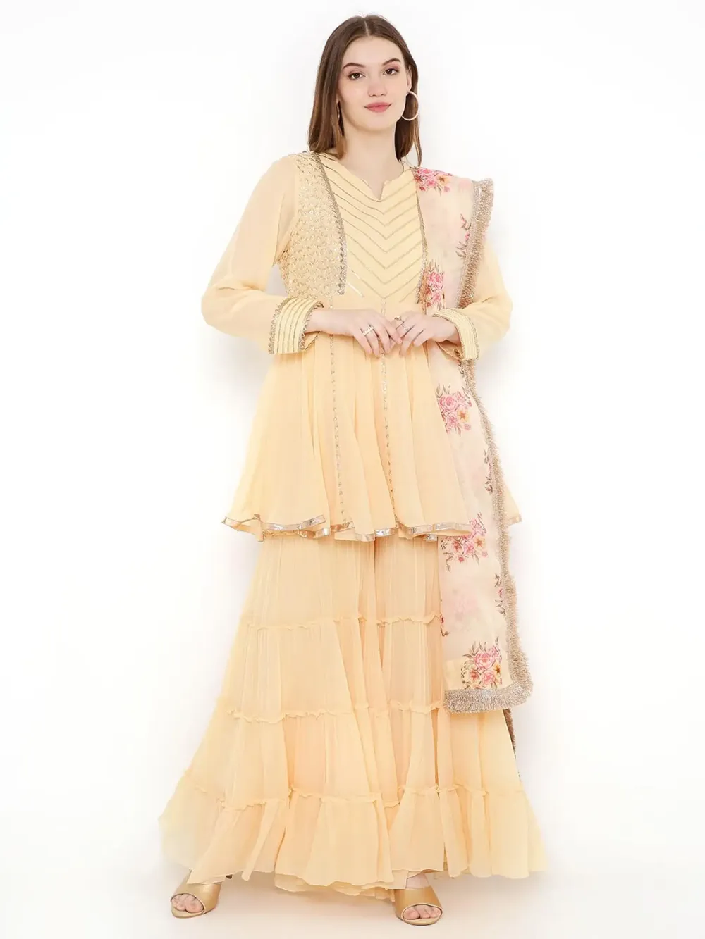 Peach Georgette Sharara Set