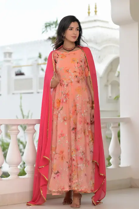 Peach floral anarkali set
